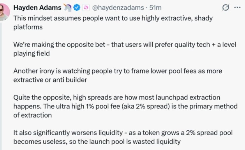 Hayden Adams Announces Uniswap's 'Pools,' Calls High-Fee Launchpads 'Extractive'