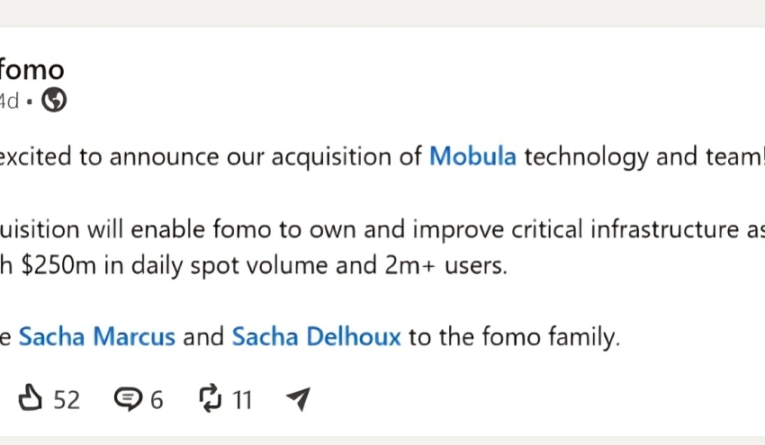 Crypto Trading Platform Fomo Acquires Mobula as Daily Volume Nears $250M