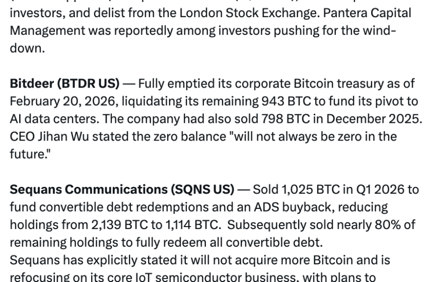 Sequans Sells Remaining 314 BTC, Exits Bitcoin Treasury