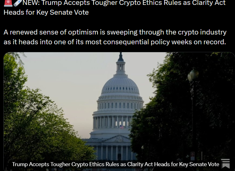 Trump Crypto Ethics Deal Fails to End CLARITY Act Objections